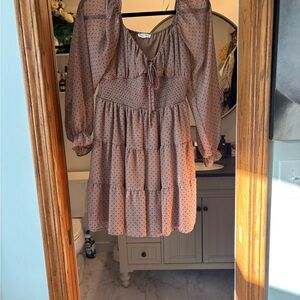 Blu Pepper Mauve Polka Dot Long Sleeve Dress